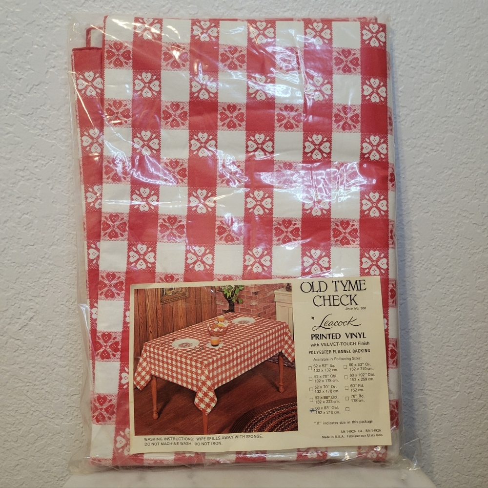 Vintage Tablecloth New Classic Red White Check Leacock Oblong 60" x 83"
